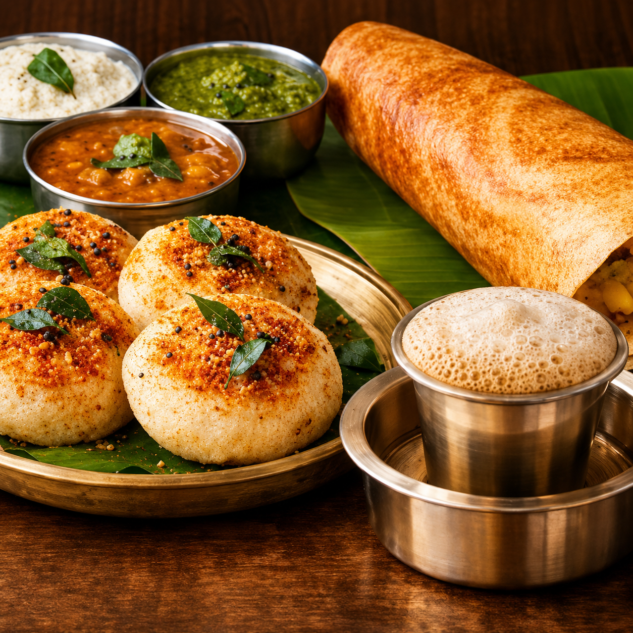 Idly, dosa and filter coffee spread
